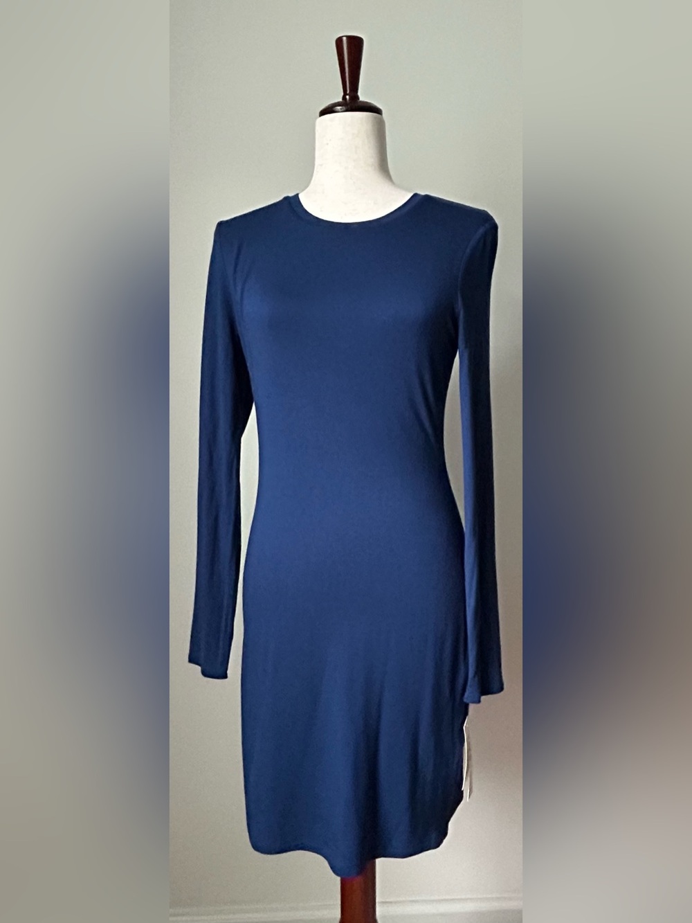 NWT Bar III Blue Long Sleeve Sheath Dress Medium Minimalist Stretch Knit